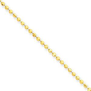 2mm, 14k Yellow Gold Solid Polished Bead Chain Necklace, 20 Inch